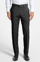 Men's Boss Genesis Flat Front Trim Fit Wool Trousers - Black