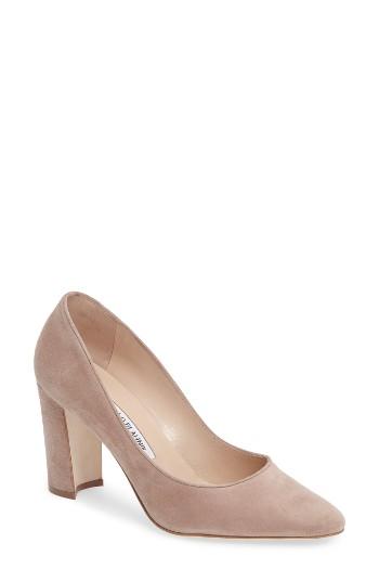 Women's Manolo Blahnik Tucciototo Block Heel Pump Us / 37eu - Beige