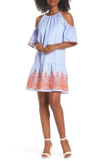 Women's Maggy London Stripe Cold Shoulder Shift Dress - Blue