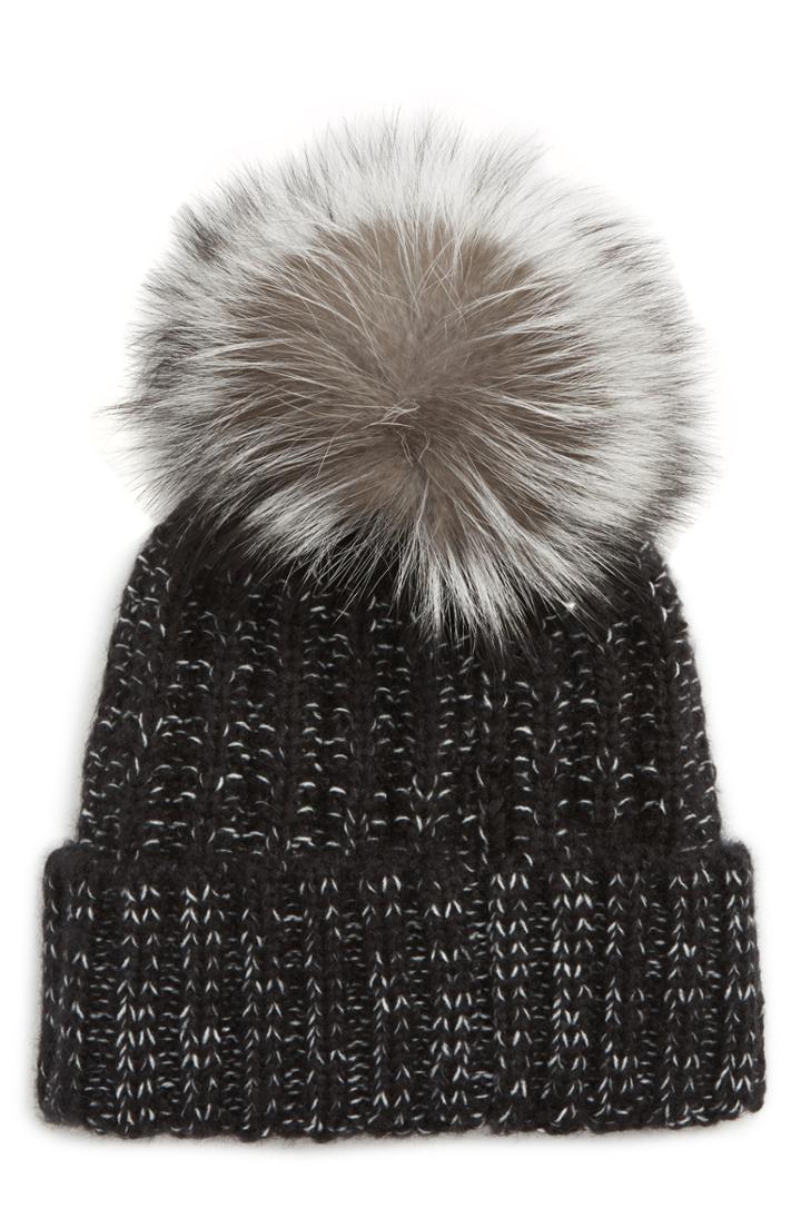Women's Kyi Kyi Beanie With Genuine Fox Fur Pom -