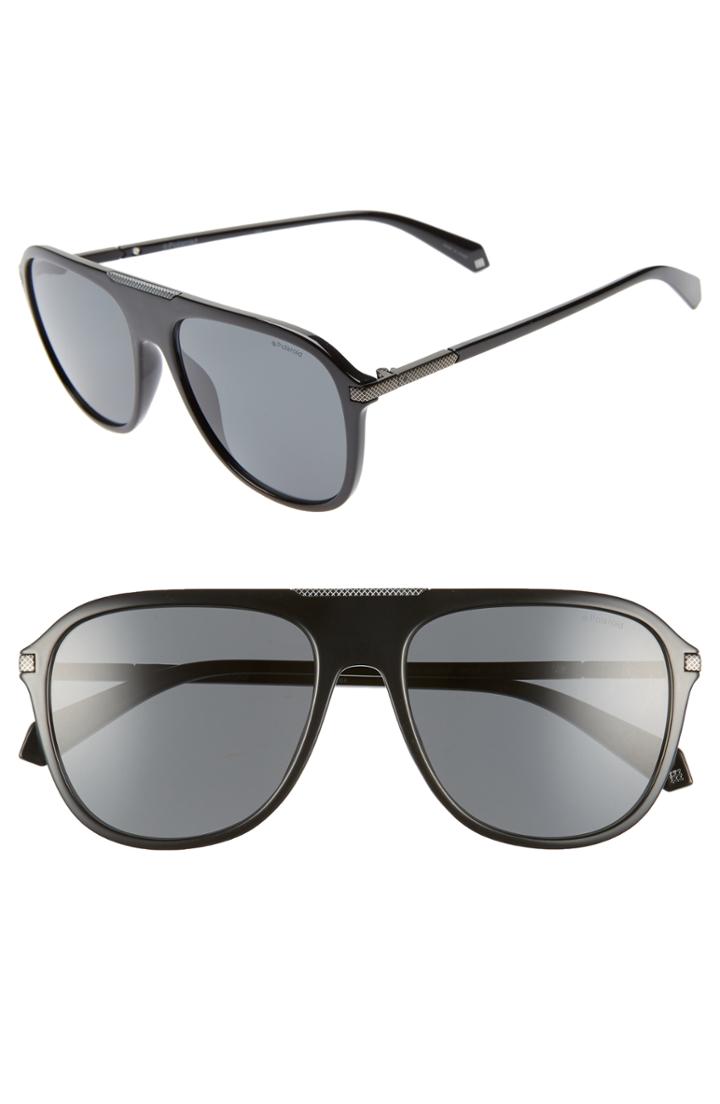 Men's Polaroid 58mm Polarized Aviator Sunglasses - Black