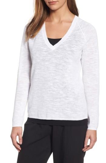 Women's Eileen Fisher V-neck Organic Linen & Cotton Sweater - White
