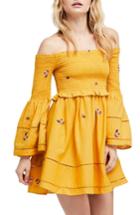 Women's Free People Counting Daisies Embroidered Off The Shoulder Dress - Yellow