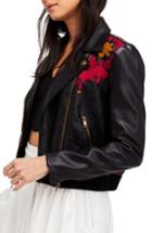 Women's Free People Embroidered Faux Leather Moto Jacket - Black