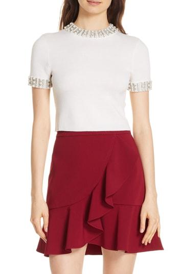 Women's Alice + Olivia Embellished Crop Sweater - White