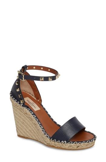 Women's Valentino Garavani 'rockstud' Espadrille Wedge Us / 35eu - Blue