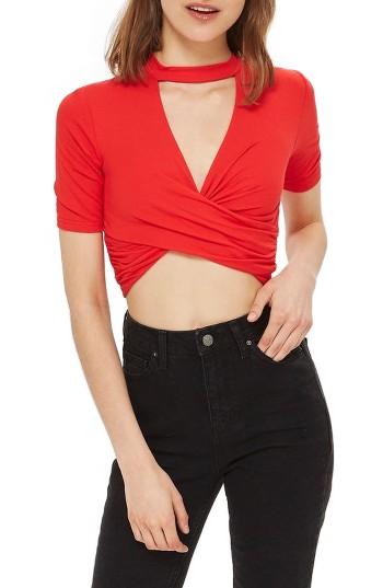 Women's Topshop Choker Twist Crop Top Us (fits Like 0) - Red