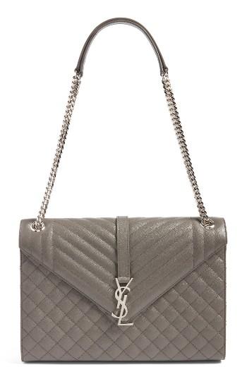 Saint Laurent Large Monogramme Calfskin Leather Shoulder Bag - Blue