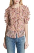 Women's Rebecca Taylor Margo Ruffle Floral Top - Pink