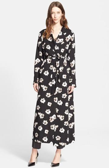 Women's Nordstrom Signature And Caroline Issa Floral Print Long Silk Twill Jacket
