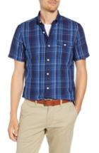 Men's 1901 Ivy Trim Fit Plaid Cotton & Linen Sport Shirt - Blue