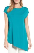 Women's Eileen Fisher Asymmetrical Stretch Jersey Top, Size - Blue/green