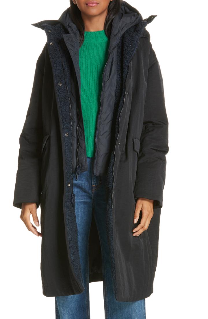 Women's Vince Mixed Media Puffer Coat - Black
