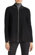 Women's Lafayette 148 New York Contrast Zip Cardigan, Size - Black