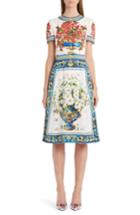Women's Dolce & Gabbana Print Silk Fit & Flare Dress Us / 42 It - White