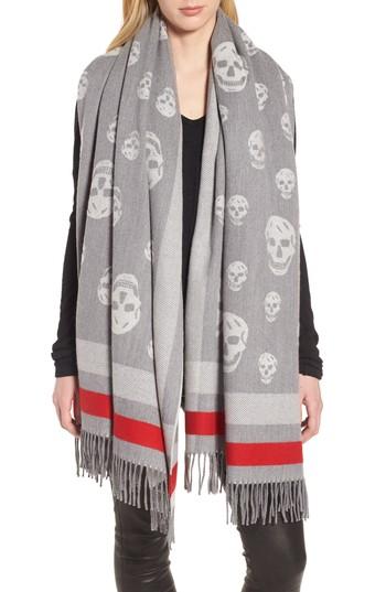 Women's Alexander Mcqueen Skull Wool & Cashmere Scarf, Size - Grey