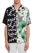 Men's Versus By Versace Check Print Camp Shirt Eu - Black