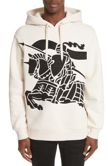 Men's Burberry Fenchurst Embroidered Oversize Fleece Hoodie, Size - White