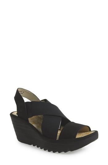 Women's Fly London Yaji Cross Wedge Sandal .5-8us / 38eu - Black