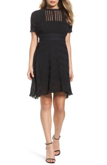 Women's Foxiedox Isadora Lace Trim Pintuck Fit & Flare Dress - Black