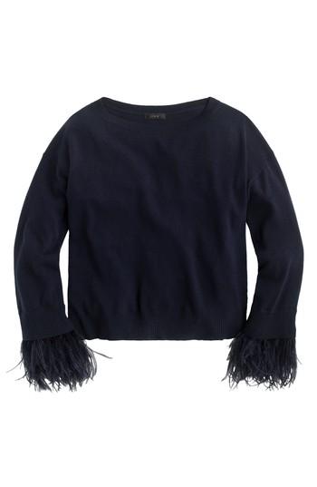 Women's J.crew Feather Sleeve Crewneck Sweater - Blue
