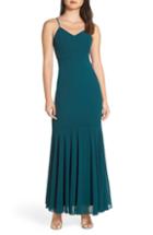 Women's Lulus V-neck Chiffon Gown - Green