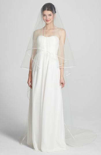 Wedding Belles New York 'mable' Two-tier Satin Trim Cathedral Veil, Size - Ivory