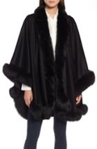 Women's Sofia Cashmere Genuine Fox Fur Trim Cashmere Cape, Size - Black
