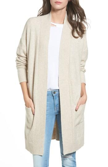 Women's Bp. Rib Trim Long Cardigan - Beige