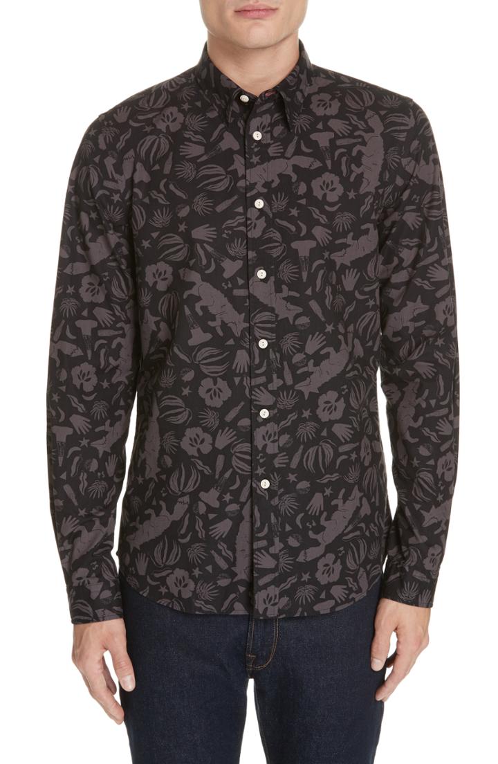 Men's Ps Paul Smith Palm Print Sport Shirt - Grey