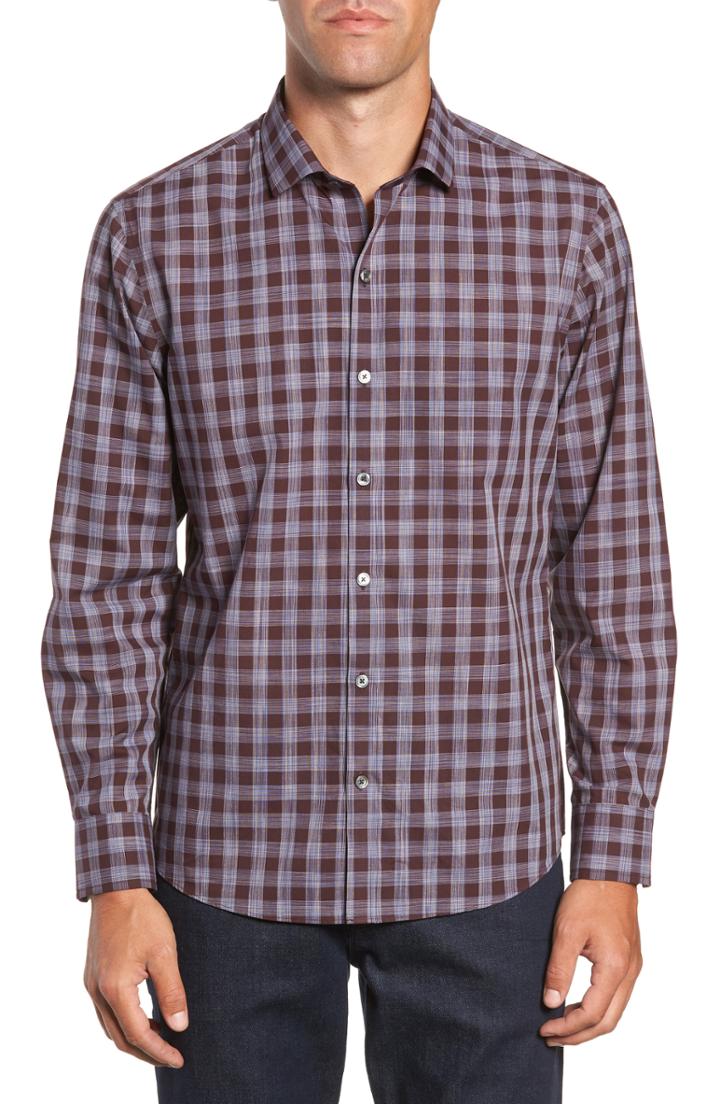 Men's Zachary Prell Luca Regular Fit Check Sport Shirt - Burgundy