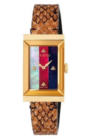 Women's Gucci G-frame Genuine Python Strap Watch, 21mm X 34mm