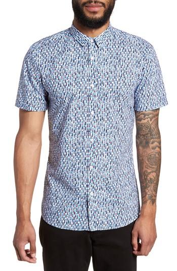 Men's Hugo Hugo Boss Empson Trim Fit Print Short Sleeve Sport Shirt - Blue