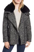 Women's Michael Michael Kors Tweed Faux Fur Trim Moto Jacket - Black