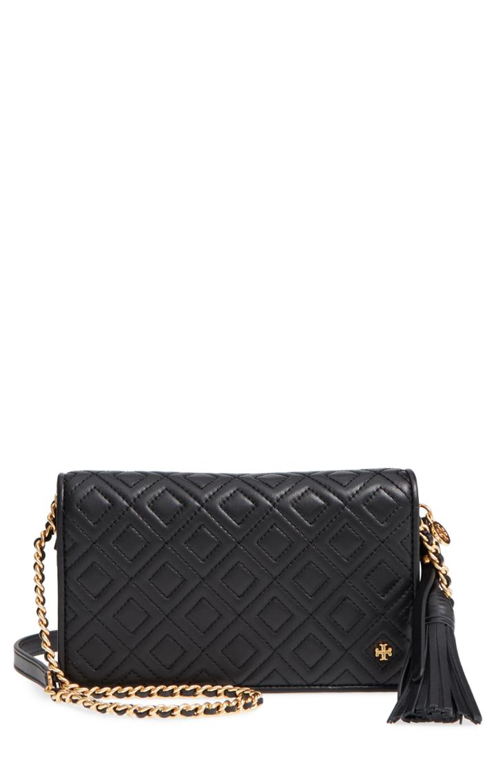 Women's Tory Burch Fleming Leather Wallet/crossbody - Black