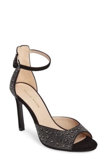 Women's Pelle Moda Crystal Embellished Ankle Strap Sandal M - Black