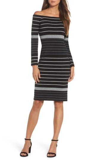 Women's Eliza J Off The Shoulder Stripe Sheath Dress