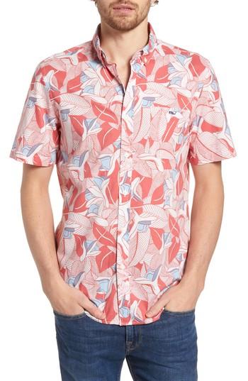 Men's Vineyard Vines Flowers & Leaves Classic Fit Print Short Sleeve Sport Shirt - Red