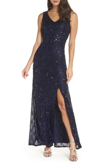 Women's Morgan & Co. Sequin & Lace Gown - Blue