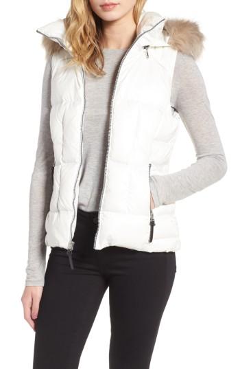 Women's Andrew Marc Lanie Puffer Vest With Faux Fur - White