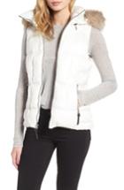 Women's Andrew Marc Lanie Puffer Vest With Faux Fur - White