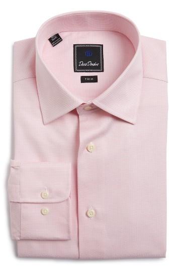 Men's David Donahue Trim Fit Houndstooth Dress Shirt 32/33 - Pink