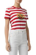 Women's Burberry Bulkley Embroidered Crest Stripe Tee, Size - Red