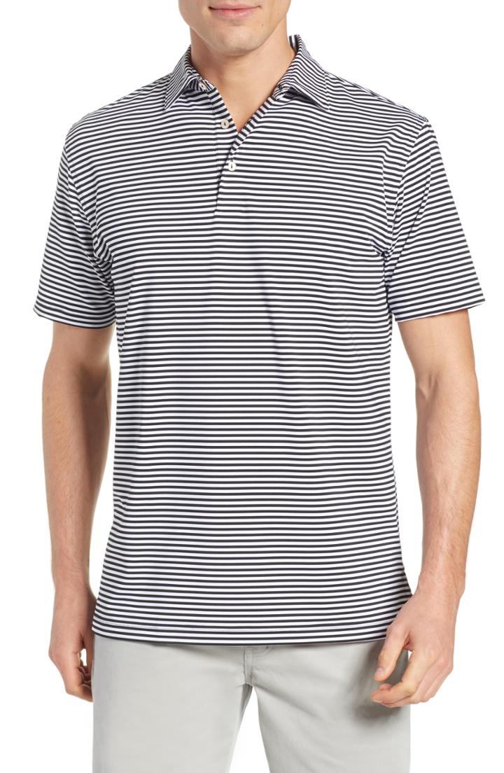 Men's Peter Millar Stripe Stretch Jersey Performance Polo - Black