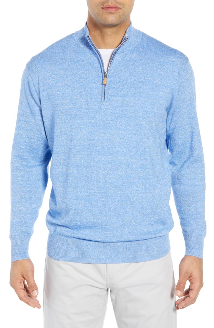 Men's Peter Millar Regular Fit Half Zip Wool & Linen Pullover - Blue/green