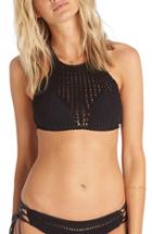 Women's Billabong 'hippie Hooray' High Neck Crochet Bikini Top - Black