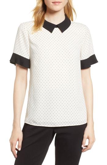 Women's Cece Pleat Sleeve Polka Dot Blouse, Size - White