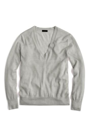 Women's J.crew V-neck Italian Featherweight Cashmere Sweater, Size - Grey