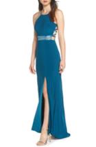 Women's Morgan & Co. Beaded Mesh Halter Gown /8 - Green
