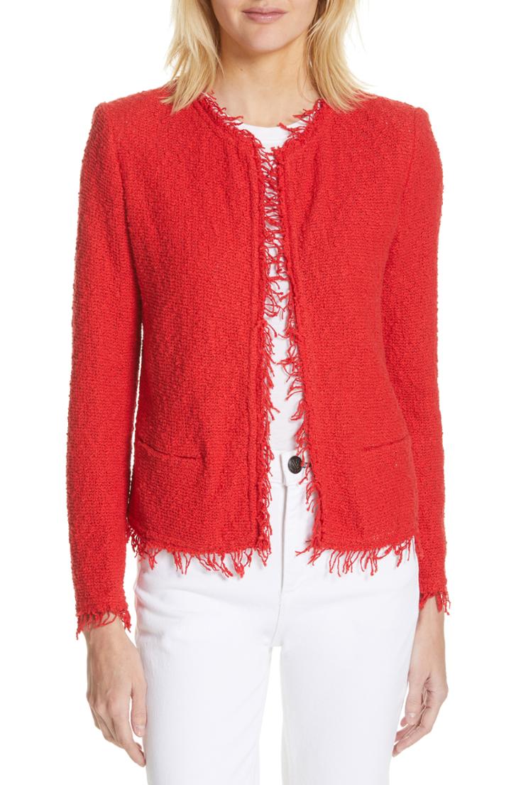 Women's Iro Fringe Trim Open Jacket Us / 32 Fr - Red